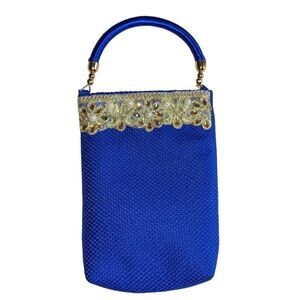 ROYAL Blue Mini Bag with Gold & Pearl Embellishments